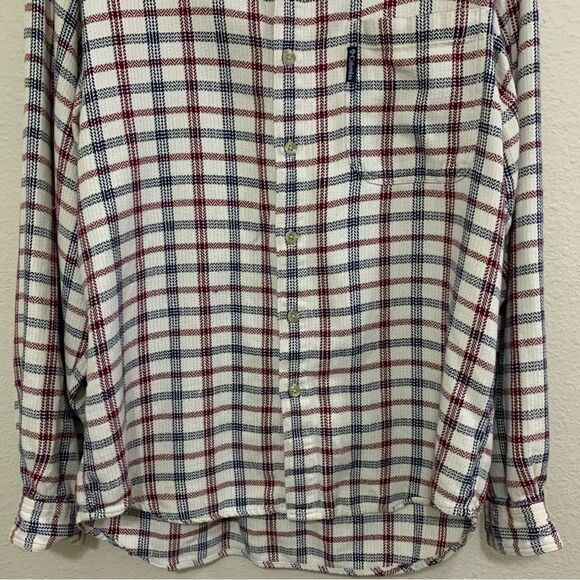 COLUMBIA SHIRT MENS MEDIUM RED WHITE BLUE  CHECK 100% COTTON FLANNEL BUTTON DOWN - Picture 4 of 10